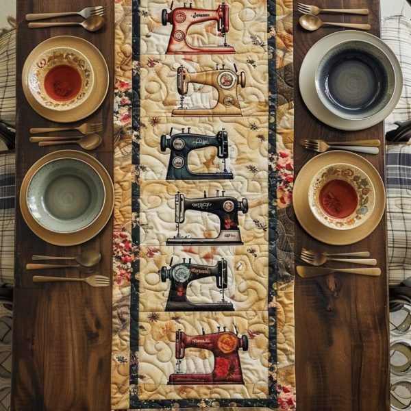 Vintage Sewing Machine Quilted Table Runner