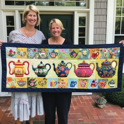 Vintage Teapot Quilted Table Runner