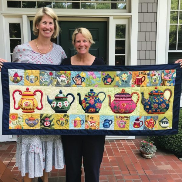 Vintage Teapot Quilted Table Runner