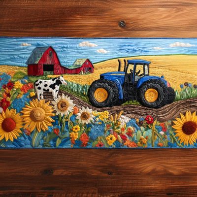 Vintage Tractor Journey Quilted Table Runner