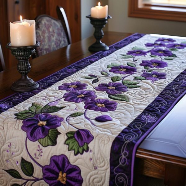 Violet Flowers Quilted Table Runner