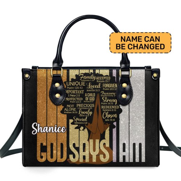 God Says I Am - Personalized Leather Handbag Stb148
