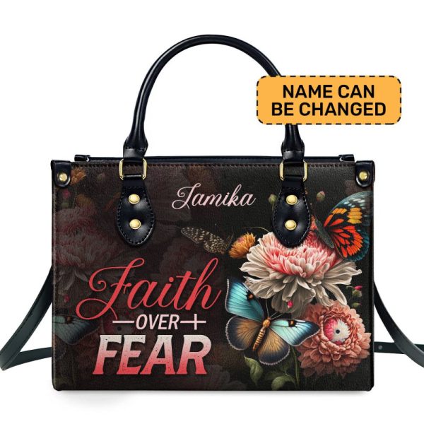 Faith Over Fear - Personalized Leather Handbag Stb28