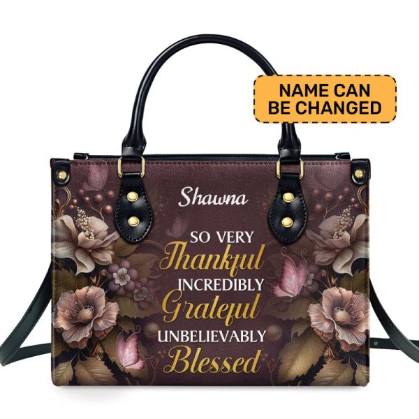 So Very Thankful - Personalized Leather Handbag Stb30