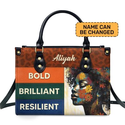 Bold Brilliant Resilient - Personalized Purple Leather Handbag Stb69