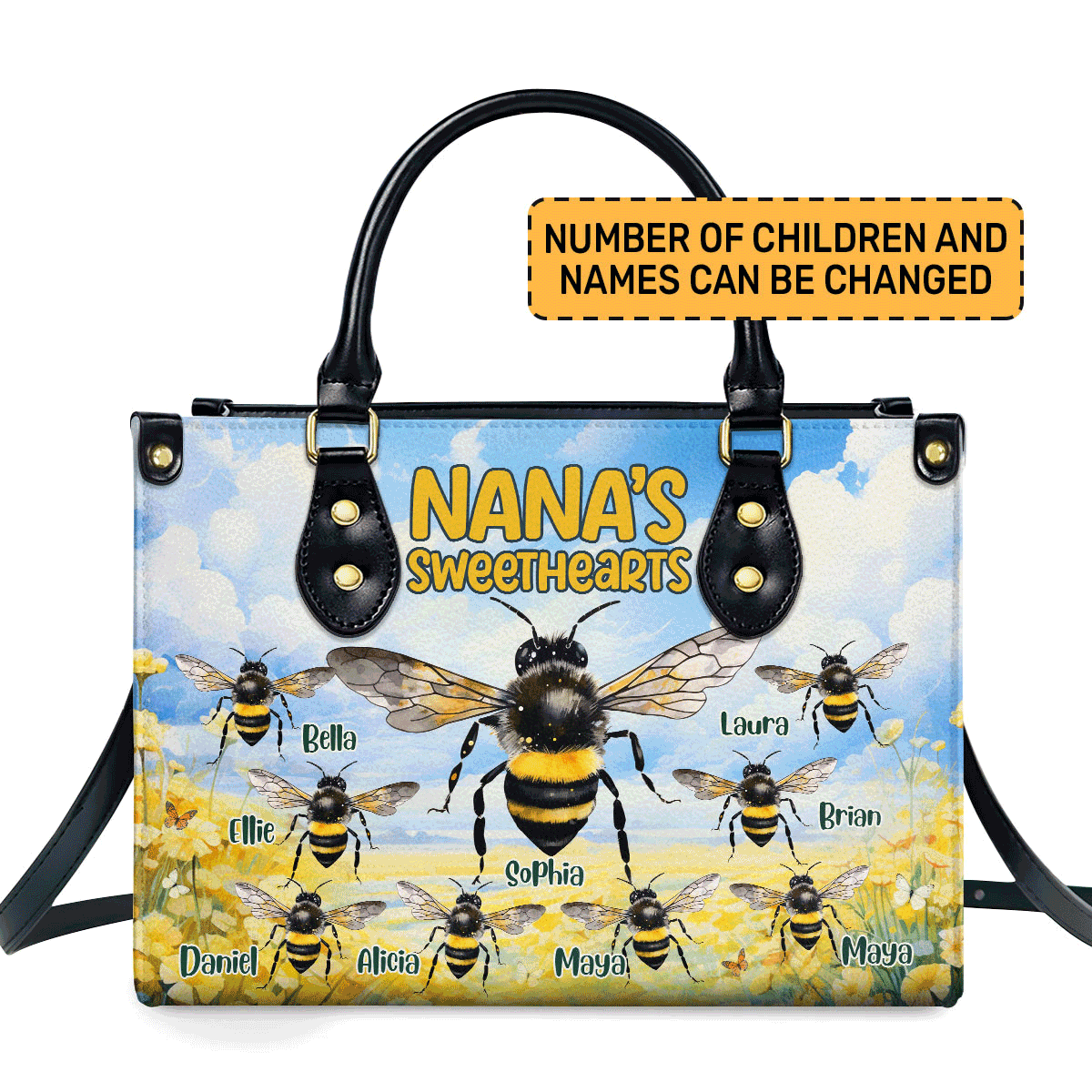 Nana'S Sweethearts - Bees Personalized Leather Handbag Stb114