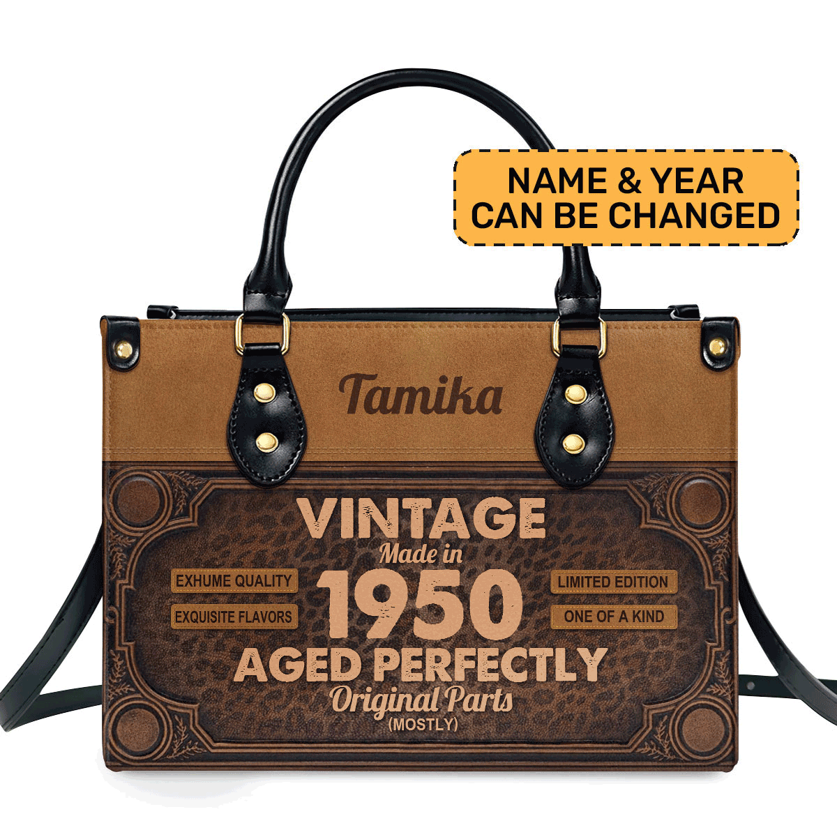 Personalized Vintage Brown Leather Handbag Stb66