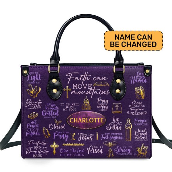 Faith Can Move Mountains - Personalized Leather Handbag Sblhbt84