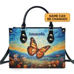 Butterfly In The Starry Night Style - Personalized Leather Handbag Msm07