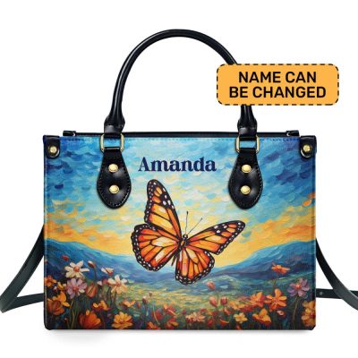 Butterfly In The Starry Night Style - Personalized Leather Handbag Msm07