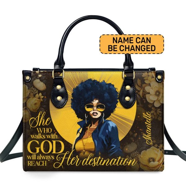She Who Walks With God Will Always Reach Her Destination - Personalized Purple Leather Handbag Stb169