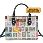 Vintage Postage Stamp - Personalized Leather Hand Bag Sblhbt70