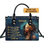 The Light Of God Surrounds Me - Personalized Purple Leather Handbag Stb173