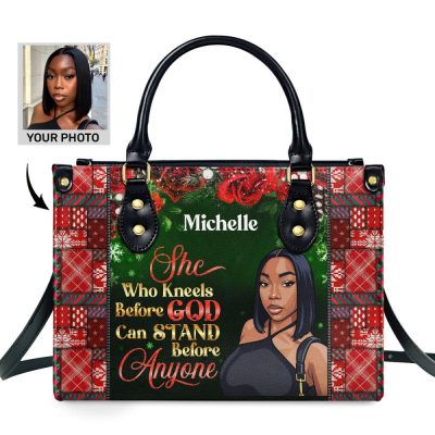 She Who Kneels Before God Can Stand Before Anyone - Personalized Leather Handbag