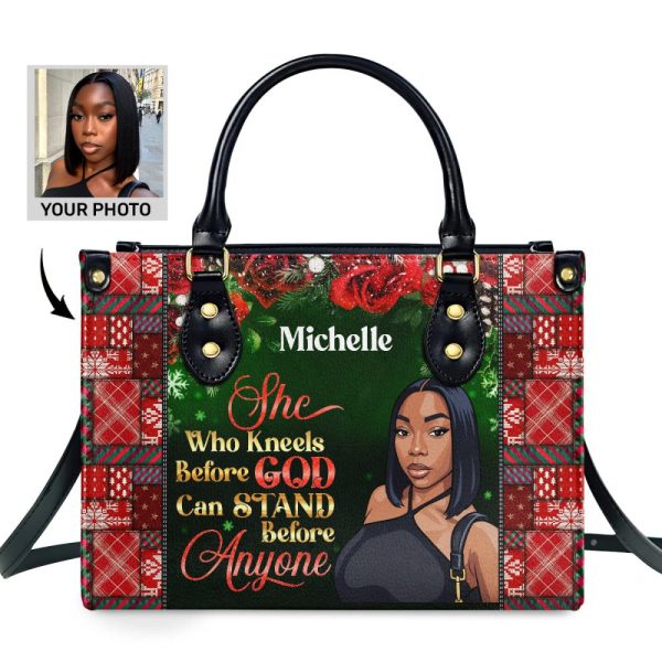 She Who Kneels Before God Can Stand Before Anyone - Personalized Leather Handbag