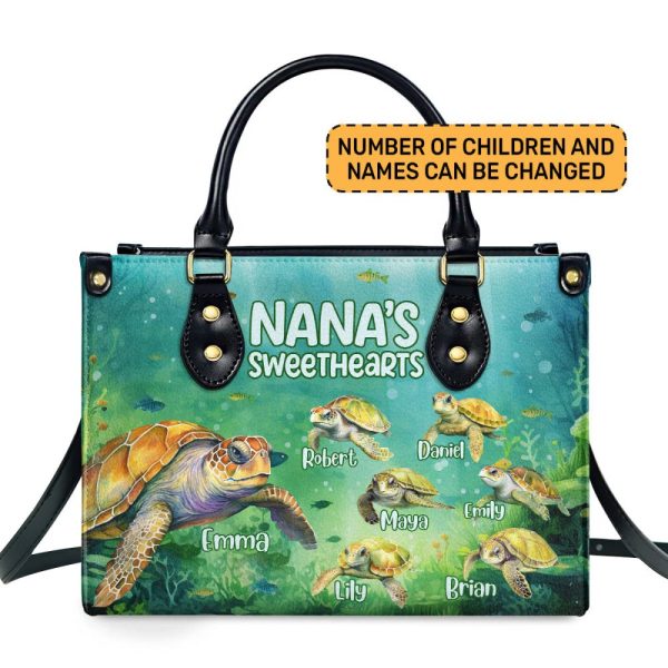 Nana'S Sweethearts - Turtles Personalized Leather Handbag Stb109