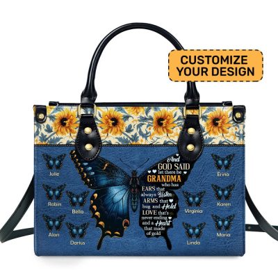 Grandma Heart That Made Of Gold - Personalized Leather Handbag Sblhblm846M