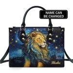 Lion Under The Starry Night - Personalized Leather Handbag Msm22