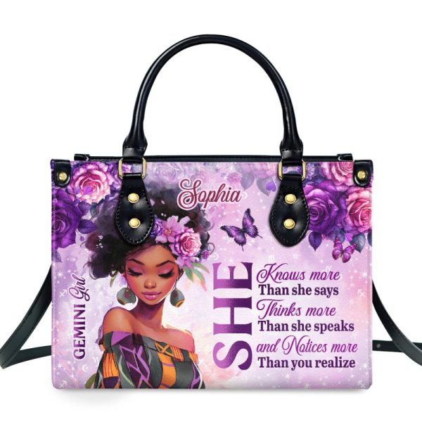 She Knows More Than She Says - Personalized Leather Handbag
