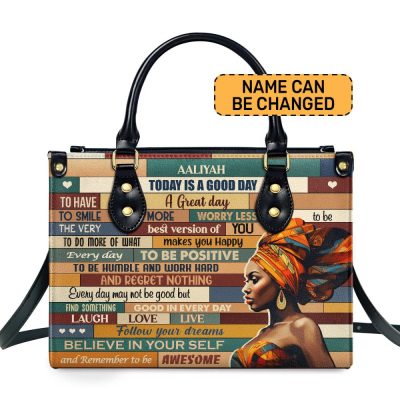 Today Is A Good Day - Personalized Purple Leather Handbag Stb175