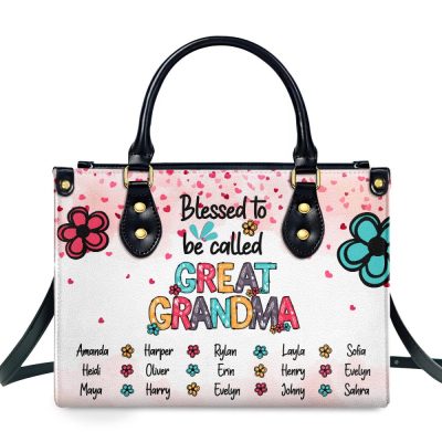 Blessed To Be Called Great Grandma - Personalized Leather Handbag