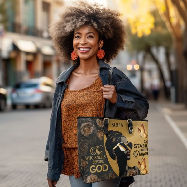 She Who Kneels Before God Can Stand Before Anyone - Personalized Leather Totebag