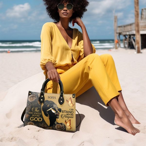 She Who Kneels Before God Can Stand Before Anyone - Personalized Leather Handbag Stb10