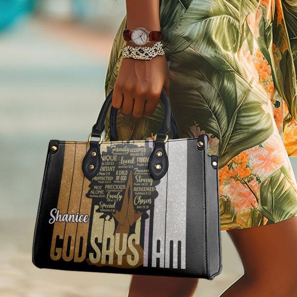 God Says I Am - Personalized Leather Handbag Stb148