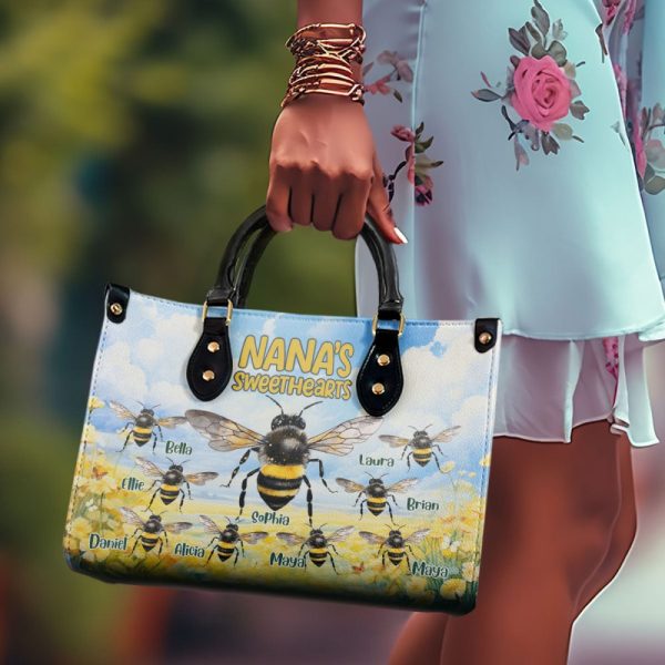 Nana'S Sweethearts - Bees Personalized Leather Handbag Stb114