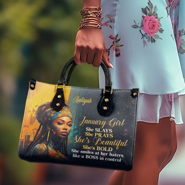 Month Girl - Personalized Purple Leather Handbag Stb176