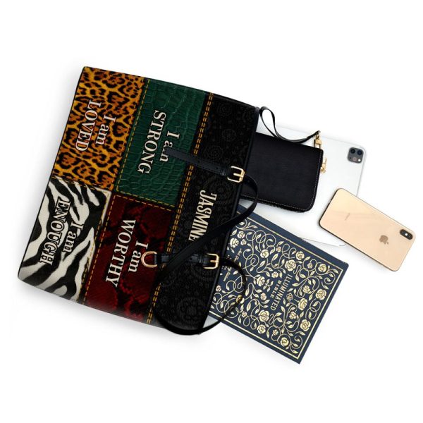 I Am Loved, I Am Enough - Personalized Large Leather Tote Bag