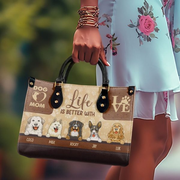 Life Is Better With Dogs - Personalized Leather Handbag Stb153