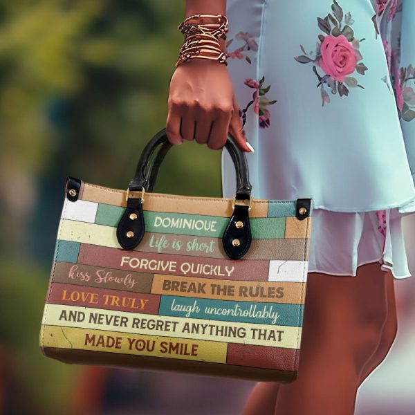 Life Is Short - Personalized Purple Leather Handbag Stb171