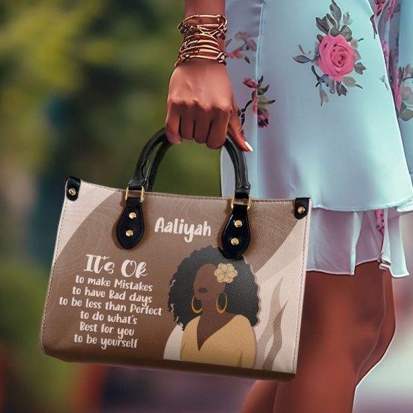It Is Ok To Be Less Than Perfect - Personalized Leather Hand Bag Stb105