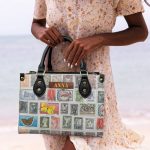 Vintage Postage Stamp - Personalized Leather Hand Bag Sblhbt70