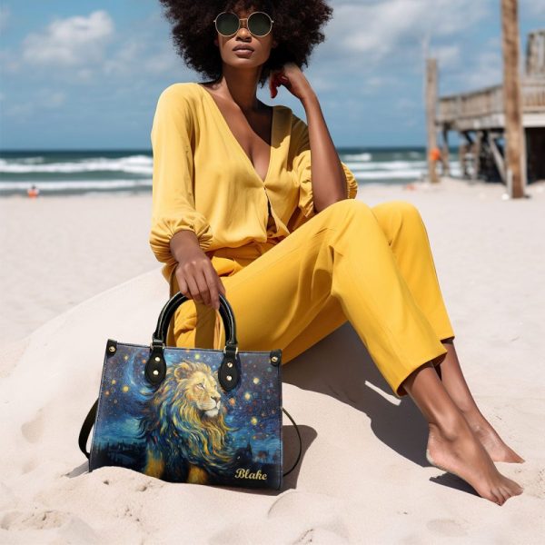 Lion Under The Starry Night - Personalized Leather Handbag Msm22
