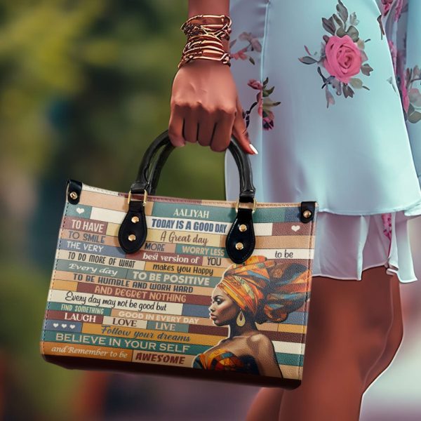 Today Is A Good Day - Personalized Purple Leather Handbag Stb175