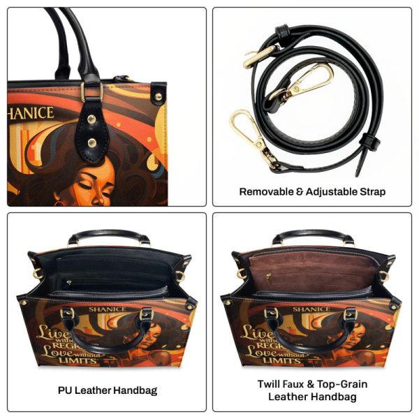 Live Without Regrets - Personalized Purple Leather Handbag Stb62