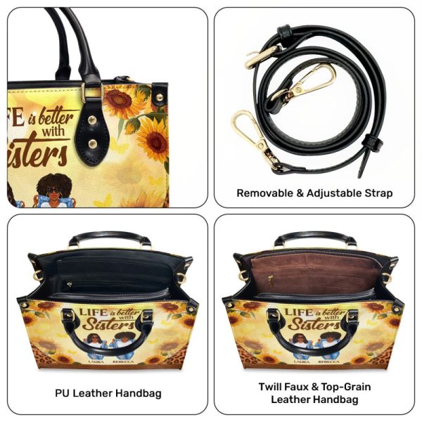 Life Is Better With Sisters - Personalized Leather Handbag Stb01