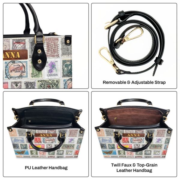 Vintage Postage Stamp - Personalized Leather Hand Bag Sblhbt70