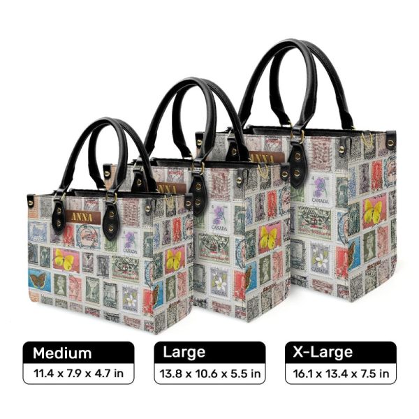 Vintage Postage Stamp - Personalized Leather Hand Bag Sblhbt70