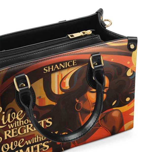 Live Without Regrets - Personalized Purple Leather Handbag Stb62