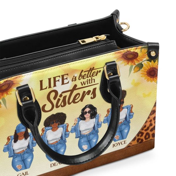 Life Is Better With Sisters - Personalized Leather Handbag Stb01