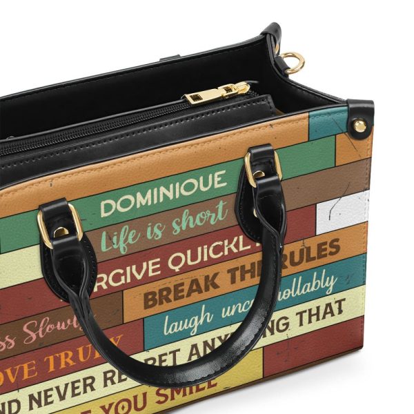 Life Is Short - Personalized Purple Leather Handbag Stb171