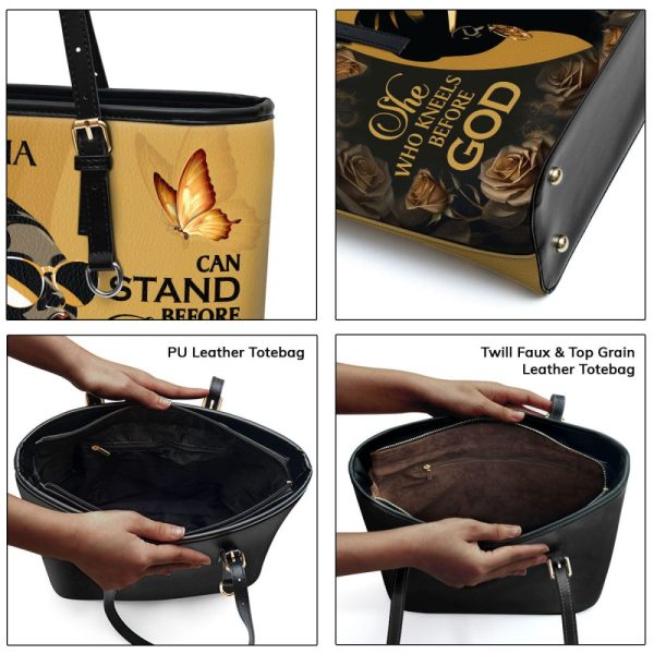 She Who Kneels Before God Can Stand Before Anyone - Personalized Leather Totebag