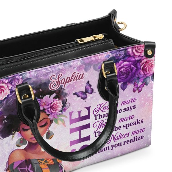 She Knows More Than She Says - Personalized Leather Handbag