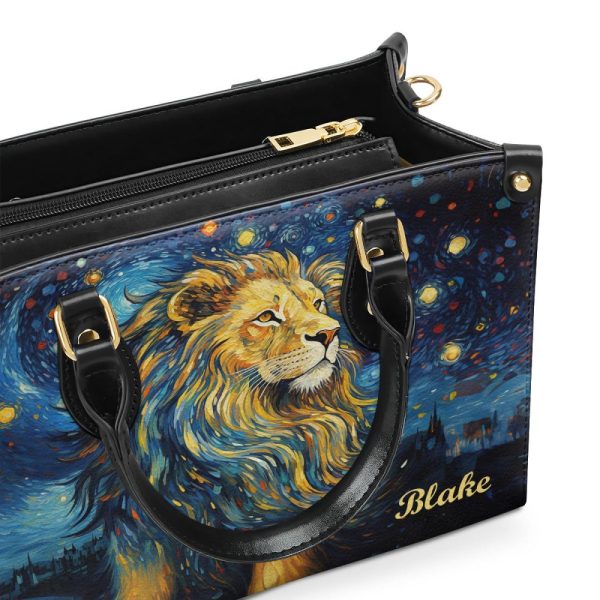 Lion Under The Starry Night - Personalized Leather Handbag Msm22