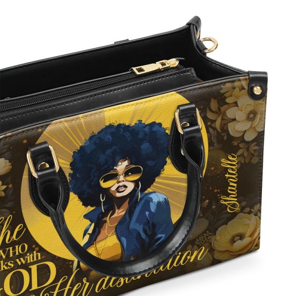 She Who Walks With God Will Always Reach Her Destination - Personalized Purple Leather Handbag Stb169