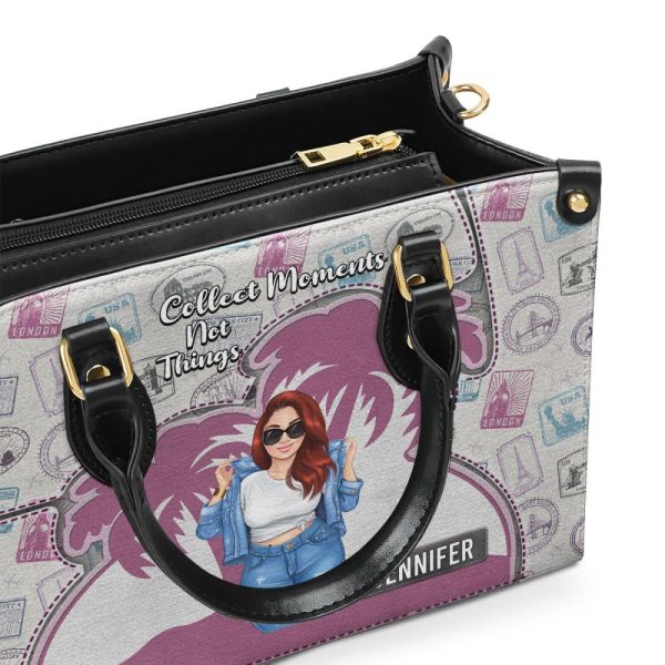 Collect Memories Not Things - Personalized Leather Hand Bag Sblhbt76