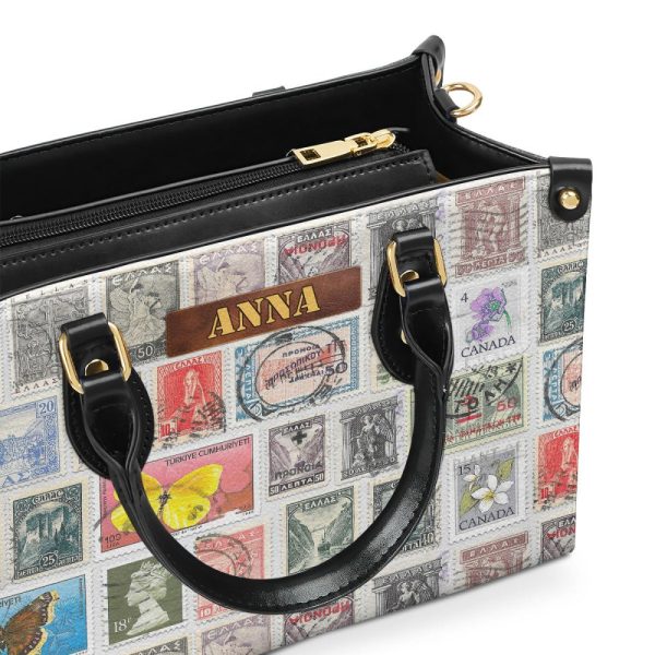 Vintage Postage Stamp - Personalized Leather Hand Bag Sblhbt70